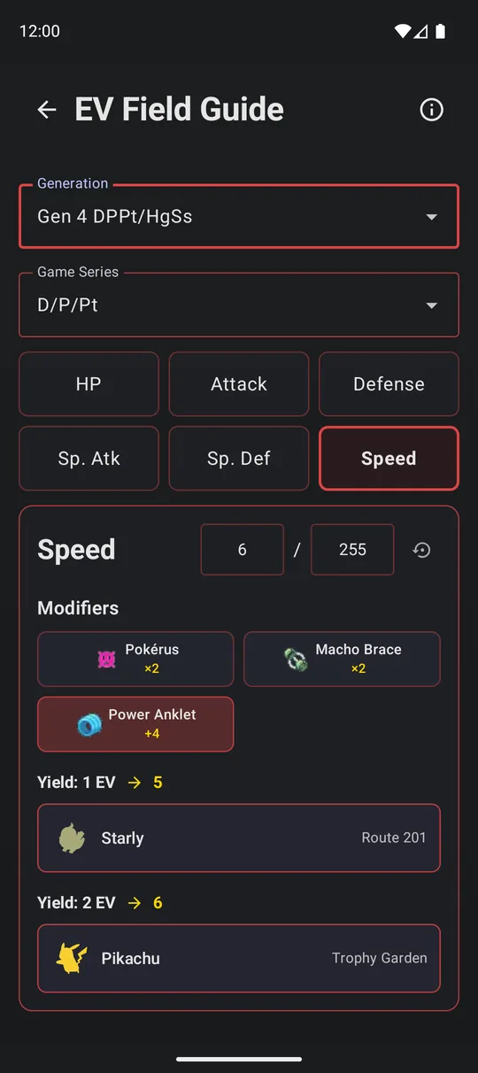 EV field guide with modifiers and where to find Pokémon that give Speed EVs
